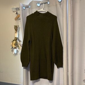 Olive Green Long Bell Sleeved Knit Dress